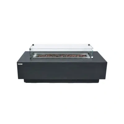 Elementi Granville 60" Natural Gas Concrete Outdoor Fire Pit Table Bundle Includes Stainless Steel Lid And Gl In Gray