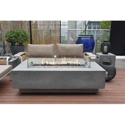 Elementi Granville Outdoor Concrete Fire Table 45,000 Btu - Includes Lava Rocks And Pvc Cover In Light Gray