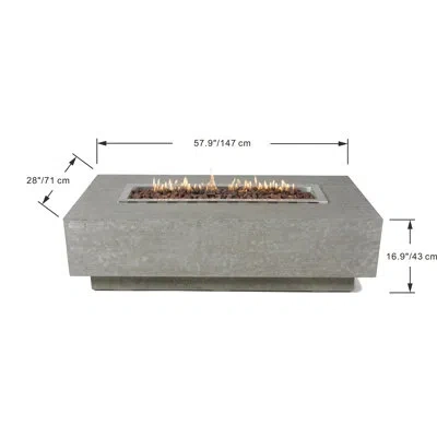 Elementi Kingsale 58" Propane Fire Pit Table Bundle Includes Windscreen And Burner Pan Lid In Gray