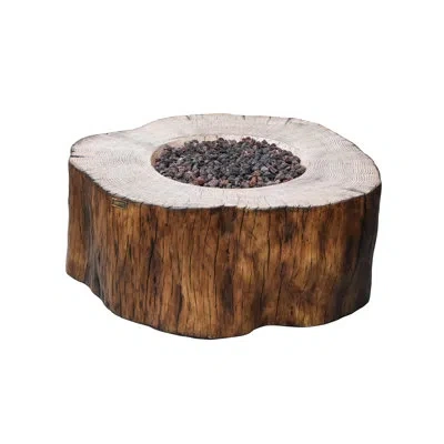 Elementi Manchester 42" Outdoor Redwood Concrete Fire Table 45,000 Btu - Includes Lava Rocks & Pvc Cover In Wood