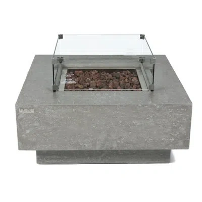 Elementi Manhattan 36" Outdoor Concrete Fire Table 45,000 Btu - Includes Lava Rocks & Pvc Cover In Light Gray