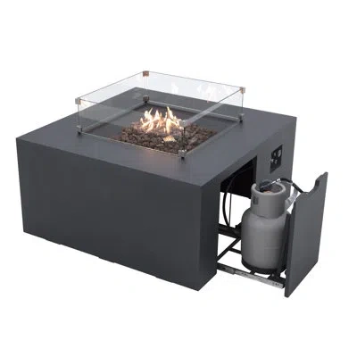 Elementi Rocky 43" Outdoor Concrete Fire Table With Built-in Propane Tank Storage 45,000 Btu - Includes Lava  In Dark Gray