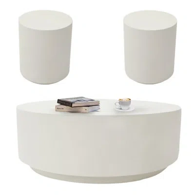 Elementi Rome Concrete 3 Piece Coffee Table Set In White