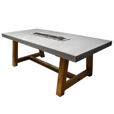 Elementi Workshop 83" Outdoor Concrete Dining Fire Table With Natural Ashwood Legs 45,000 Btu - Includes Lava In Gray