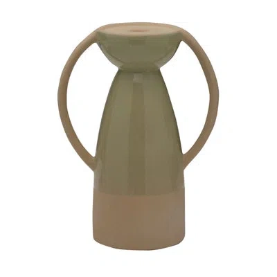 Elements 10" H Ceramic Tabletop Candlestick In Green