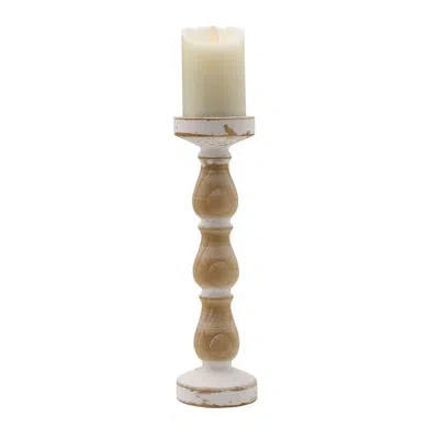 Elements 13.4 In. Wood Tabletop Candlestick In Multicolor Brown;multicolor Brown