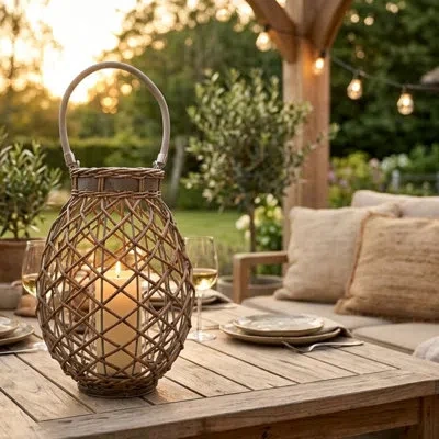 Elements 15-inch Wicker Led Lantern In Brown