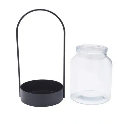 Elements 17 In. Metal And Glass Candle Holder In Black
