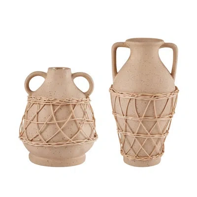 Elements 2 Piece Stoneware Table Vase Set In Natural,light Brown
