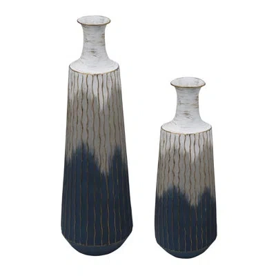 Elements 2-piece Blue & Gray Metal Vase Set In Gray,black