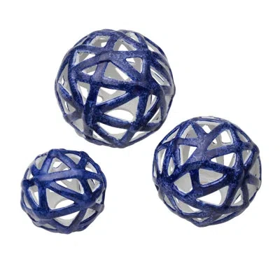 Elements 3 Piece Decorative Spheres Sculpture Set In Blue