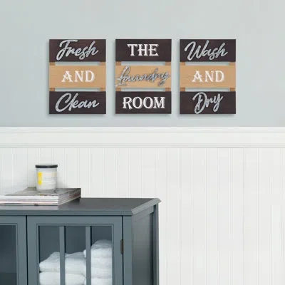 Elements 3 Piece Laundry Room Wall Décor Set In Brown;natural