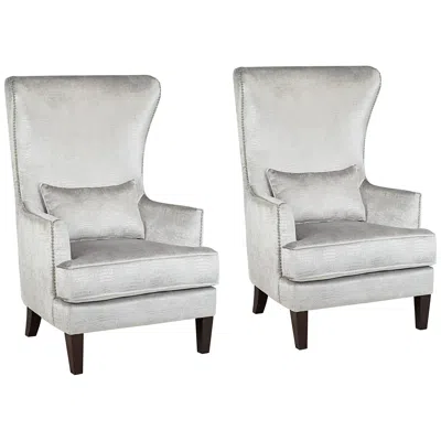 Elements Aston Silver Alligator Print Fabric Wingback Armchairs Set Of 2