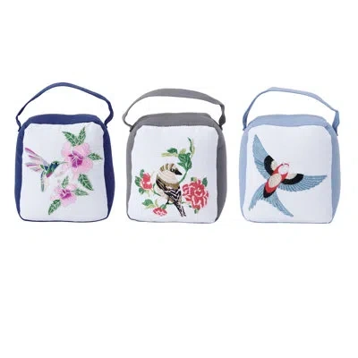 Elements Bird Fabric 3 Piece Weighted Floor Stop Set In White