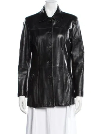 Pre-owned Elements By Vakko Leather Biker Jacket In Black