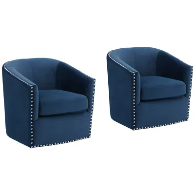 Elements Fullerton Navy Blue Fabric Swivel Accent Chairs Set Of 2