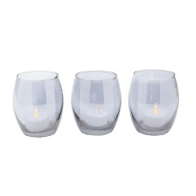 Elements Glass Tabletop Votive Holder Set In Smoke Gray
