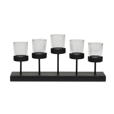 Elements Linear 5 Glass Tealight Centerpiece In Black;black