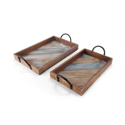 Elements Metal Tray - Set Of 2 In Brown;blue