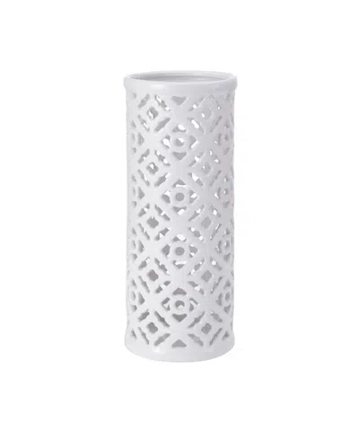 Elements Pierced Quadrefoil Ceramic Lantern, 5" X 12" In White