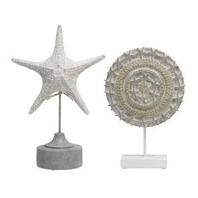 Elements Set Of 2 14-in White Resin Coastal Tabletop Decor