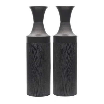 Elements Set Of 2 26-in Black Metal Vases In Gray
