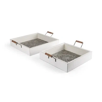 Elements Set Of 2 Wood & Pressed Tin Trays In White;gray