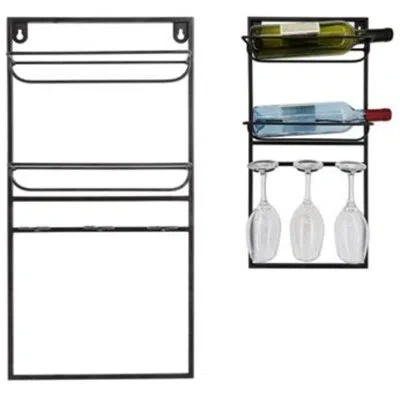 Elements Wine Bottle & Glass Rack In Black