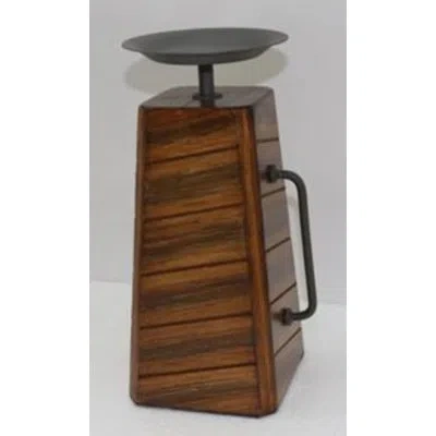Elements Wood And Metal Pillar Candleholder In Brown;brown