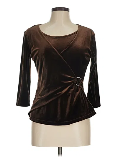 Pre-owned Elementz 3/4 Sleeve Top Brown Scoop Neck Tops
