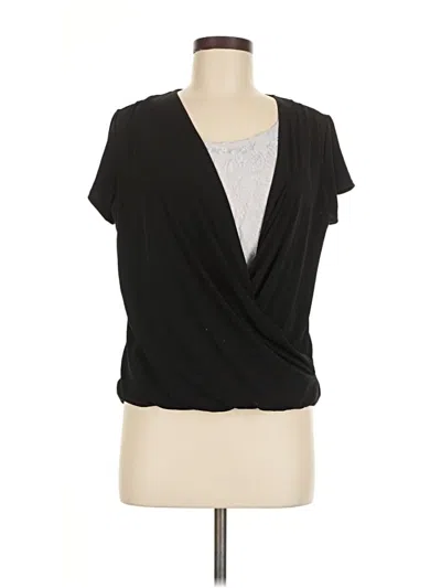 Pre-owned Elementz Short Sleeve Top Black Plunge Neckline Tops