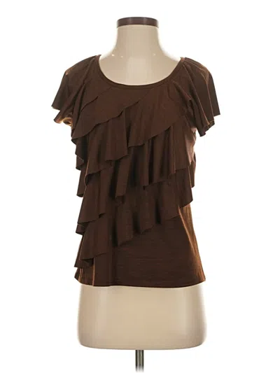 Pre-owned Elementz Short Sleeve Top Brown Ruffles Neckline Tops