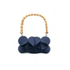 Elemood_japan Women's Blossom Rectangle Wallet Bag Blue With Light Bamboo Handle