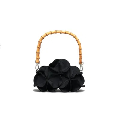 Elemood_japan Women's Blossom Shoulder Bag Cloud Black With Natural Bamboo Handle