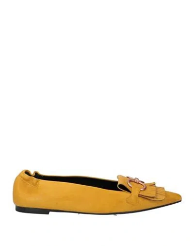 Elena Del Chio Woman Loafers Ocher Size 11 Leather In Yellow