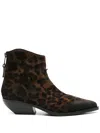 Elena Iachi Texan Ankle Boots In Animalier Suede In Brown