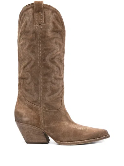 Elena Iachi 55mm Suede Texan Boots In Brown