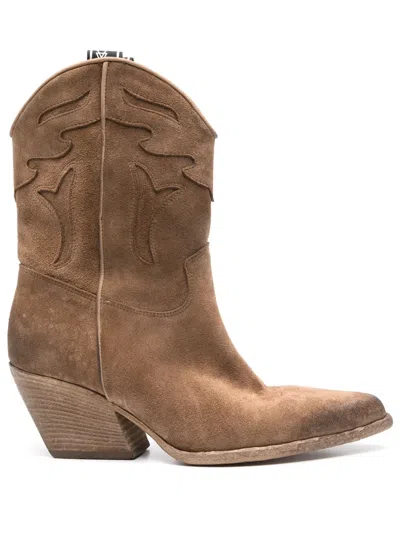 Elena Iachi 60mm Suede Texan Boots In Brown