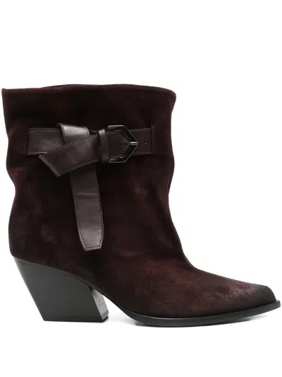 Elena Iachi 70mm Buckle-detail Suede Texan Boots In Brown