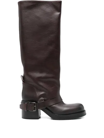 Elena Iachi 70mm Buckle-strap Leather Boots In Brown