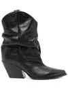 Elena Iachi Texan Ankle Boots In Black Leather In Schwarz