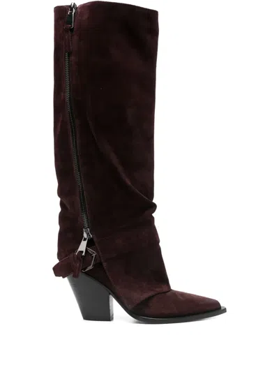 Elena Iachi 90mm Suede Knee-high Boots In Red