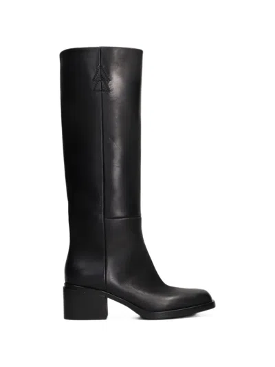 Elena Iachi Aramis Ebony Logo-embroidered Knee-high Boots In Black