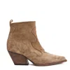 Elena Iachi Beige Suede Ankle Boots With Curved Seam Detail In Brown