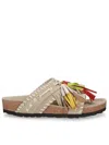 Elena Iachi Beige Suede Slipper With Multicolor Tassels In Multi