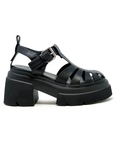 Elena Iachi Black Leather Flat Sandals