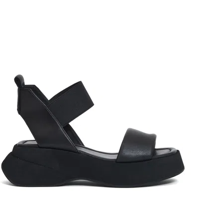 Elena Iachi Black Leather Wedge Sandal
