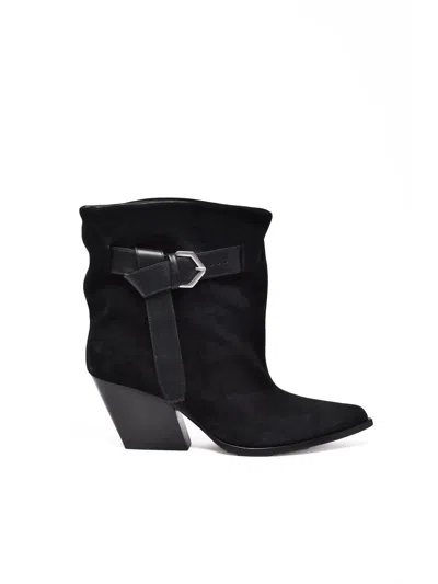 Elena Iachi Black Suede Pointed Ankle Boots
