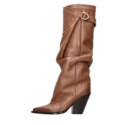 Elena Iachi Boots Leather Brown In Marrone Marroni