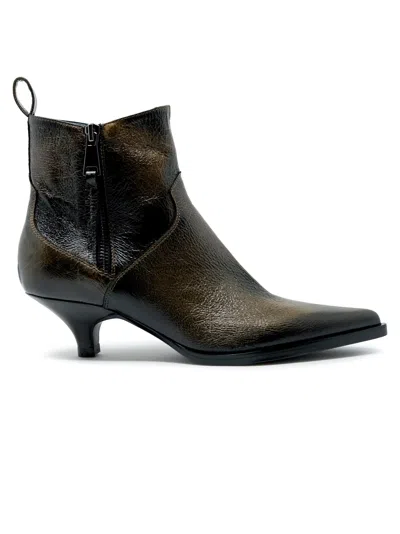 Elena Iachi Bronze Leather Ankle Boots In Brown